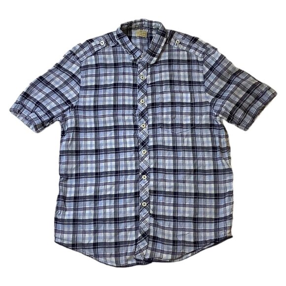 Tommy Bahama Island Crafted Plaid Shirt Mens Size M Blue Button Up Short Sleeve - Picture 1 of 11